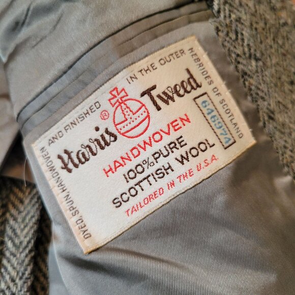 Harris Tweed Handwoven Wool Blazer Jacket Herringbone USA Vintage Sport Coat - Picture 3 of 11
